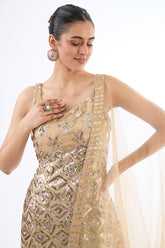 Golden Georgette Sequins Embroidered Sharara Set